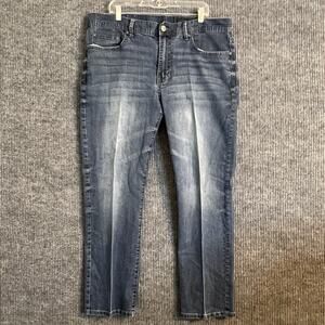 T.K. Axel Mens Slim Straight Jeans Size 38 Blue Dark Wash Western Sandblasted